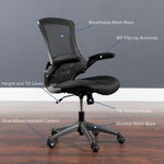 Flash Furniture Kelista Mid-Back Swivel Office Chair with Adjustable Seat Height, Ergonomic Mesh Desk Chair with Flip-Up Armrests, Black