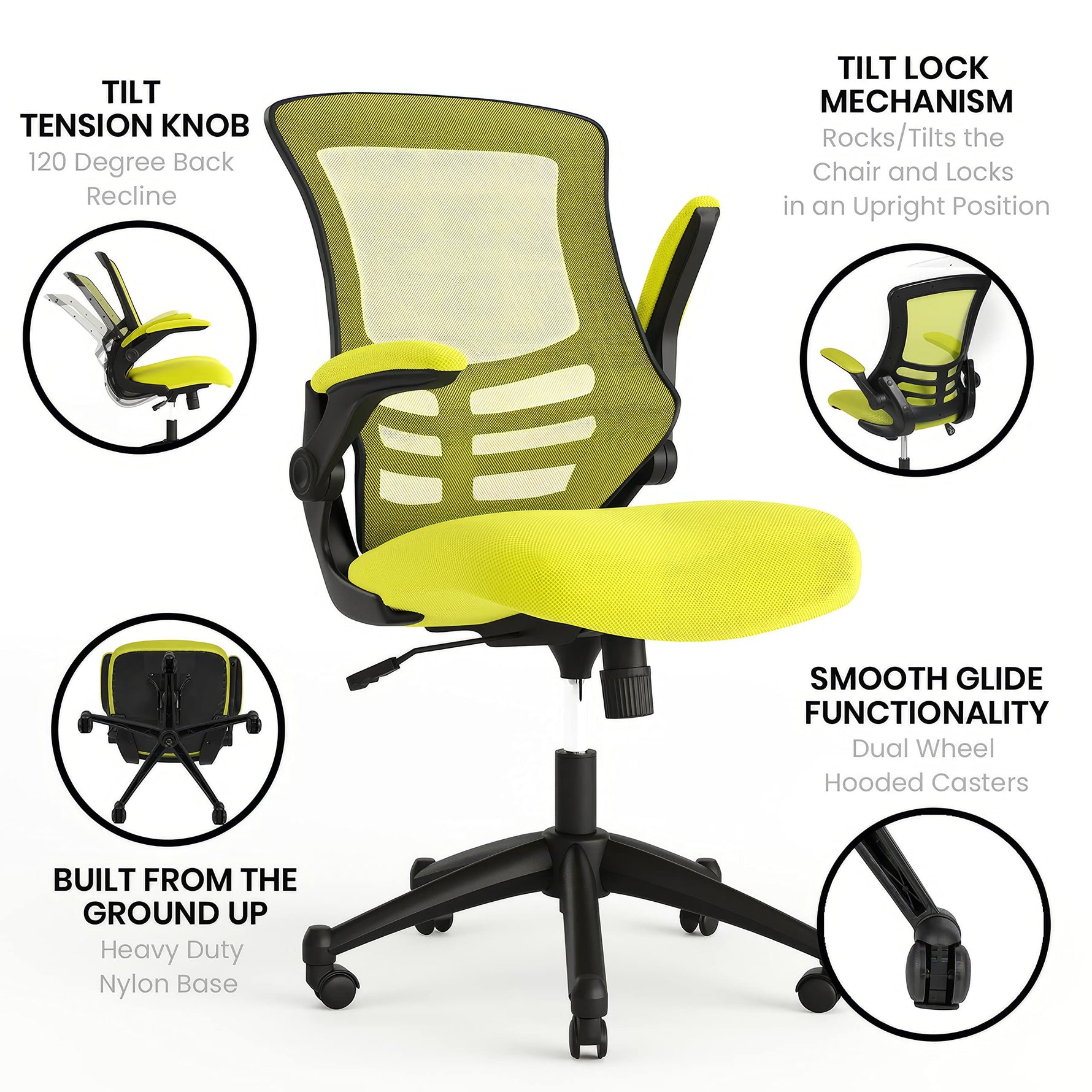 Flash Furniture Kelista Mid-Back Swivel Office Chair with Adjustable Seat Height, Ergonomic Mesh Desk Chair with Flip-Up Armrests, Black