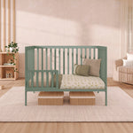 Dream On Me Synergy 5-in-1 Convertible Full-Size Baby Crib with Toddler, Day & Full Bed Conversion in White, GreenGuard Gold & BSA, 3 Mattress Heights, Sustainable Pinewood