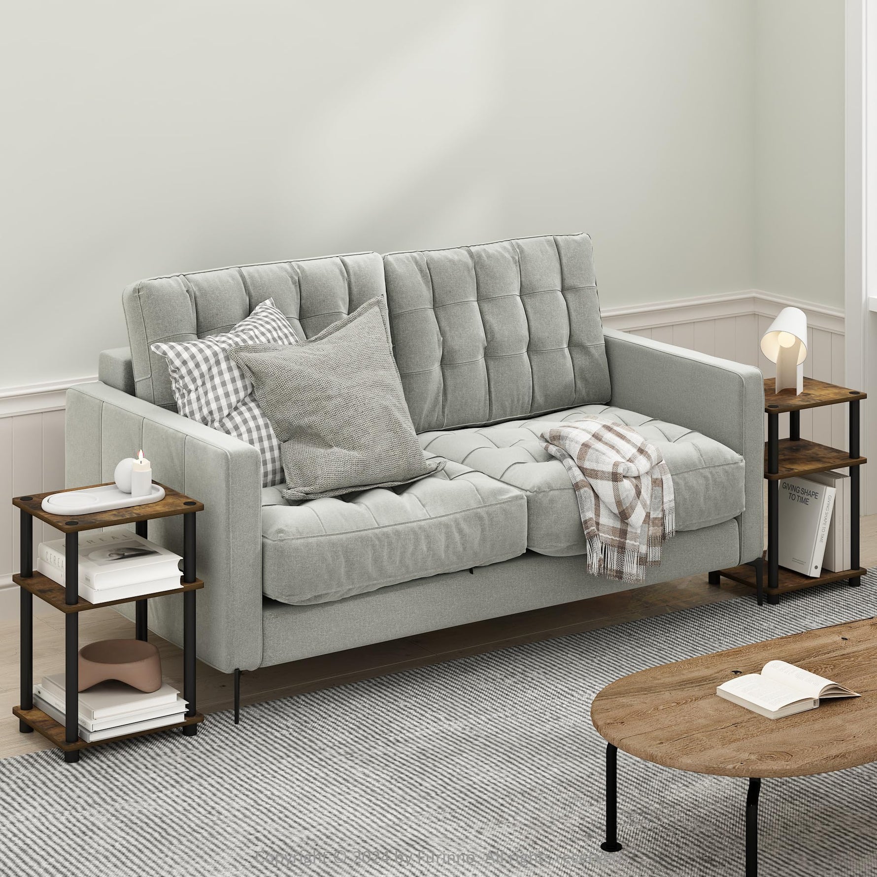 Furinno JUST Side Table, 3-Tier End Table, Open Shelves Night Stand, Bedside Table, Toolless Assembly, for Living Room, Bedroom, Bathroom, Columbia Walnut