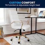Flash Furniture Whitney Mid-Back Swivel LeatherSoft Desk Chair with Wheels, Padded Seat and Armrests, Adjustable Height Padded Office Chair, Black