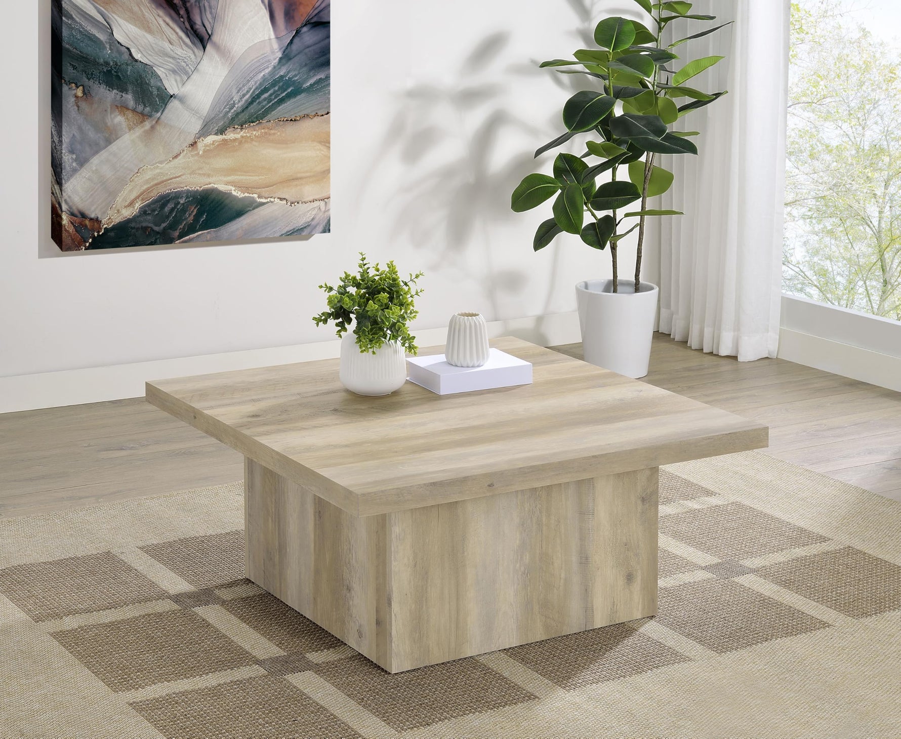 Coaster Home Furnishings Zetta Square Cocktail Living Room Coffee Table Engineered Eco-Friendly Wood Look Laminate Veneer Rustic Farmhouse Mango Brown 708068