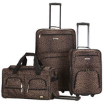 Rockland Vara Softside 3 Piece Upright Luggage Set, Expandable, (20"/28"/22" Rolling Duffel), Pink Leopard