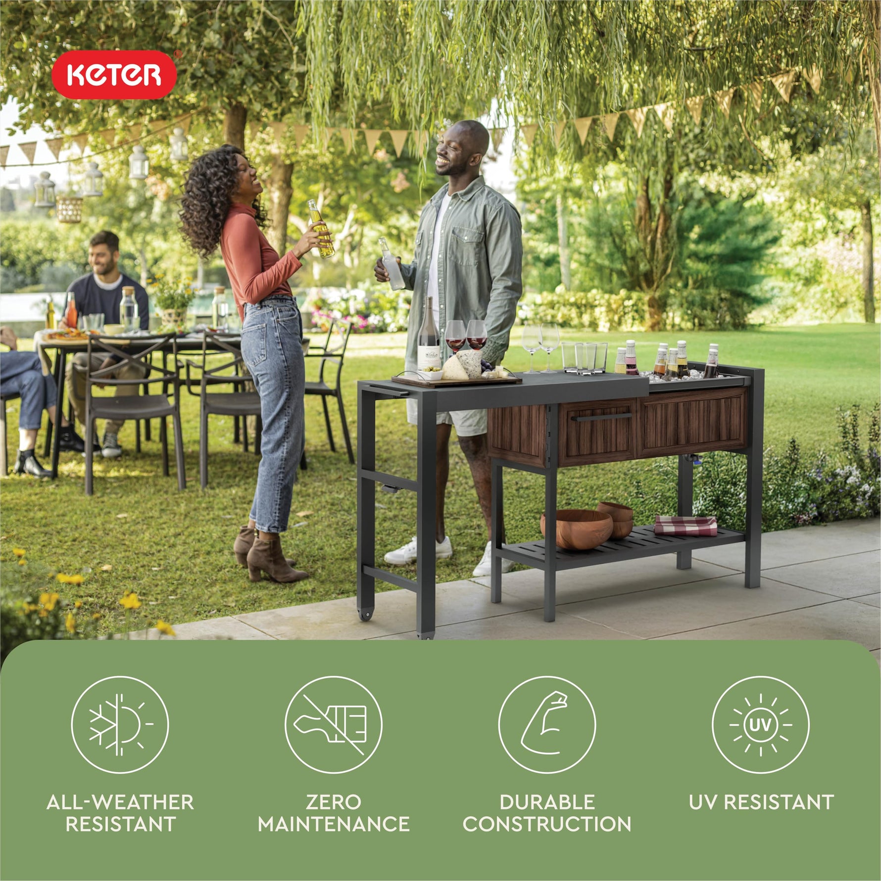 Keter Unity XL Portable Outdoor Table with Stainless Steel Top for Kitchen Prep and Outdoor Storage Cabinet for Grilling Accessories, Dark Grey