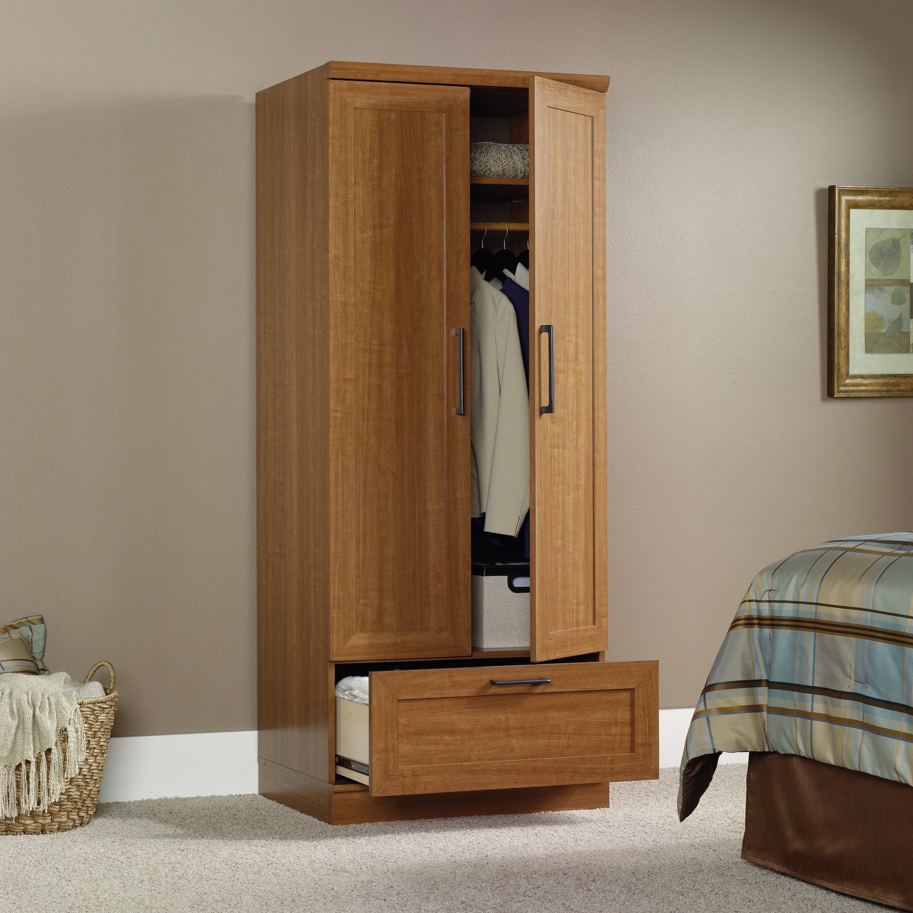 Sauder 411802 HomePlus Wardrobe/Storage Cabinet, L: 28.98" x W: 20.95" x H: 71.18", Sienna Oak finish