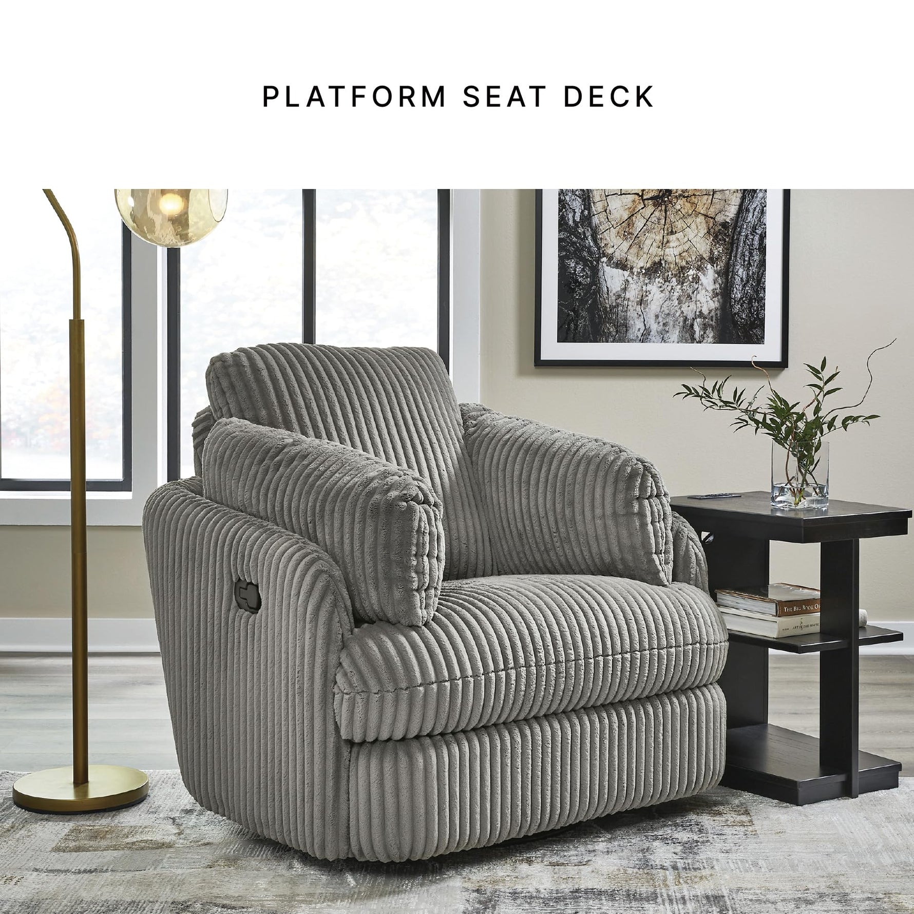 Signature Design by Ashley Tie-Breaker Swivel Glider Recliner, 2 Bolster Pillows, Hidden Storage, Fabric Upholstery, 41.38" W x 40.25" D x 39.75" H, Light Gray