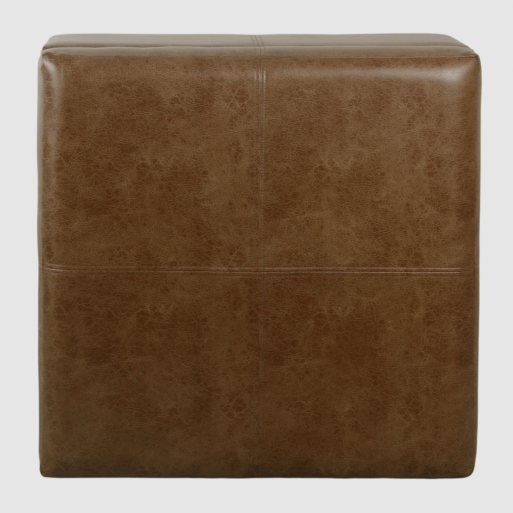 HomePop Faux Leather Square Storage Ottoman with Wood Legs, Brown