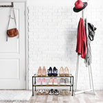 3-Tier Stackable 1" Slat Steel Frame Shoe Rack, 27.25"W x 12.75"D, Espresso | Interlocking modular design maximizes storage while the sturdy steel frame holds up to 12 pairs of shoes (Patented Design)