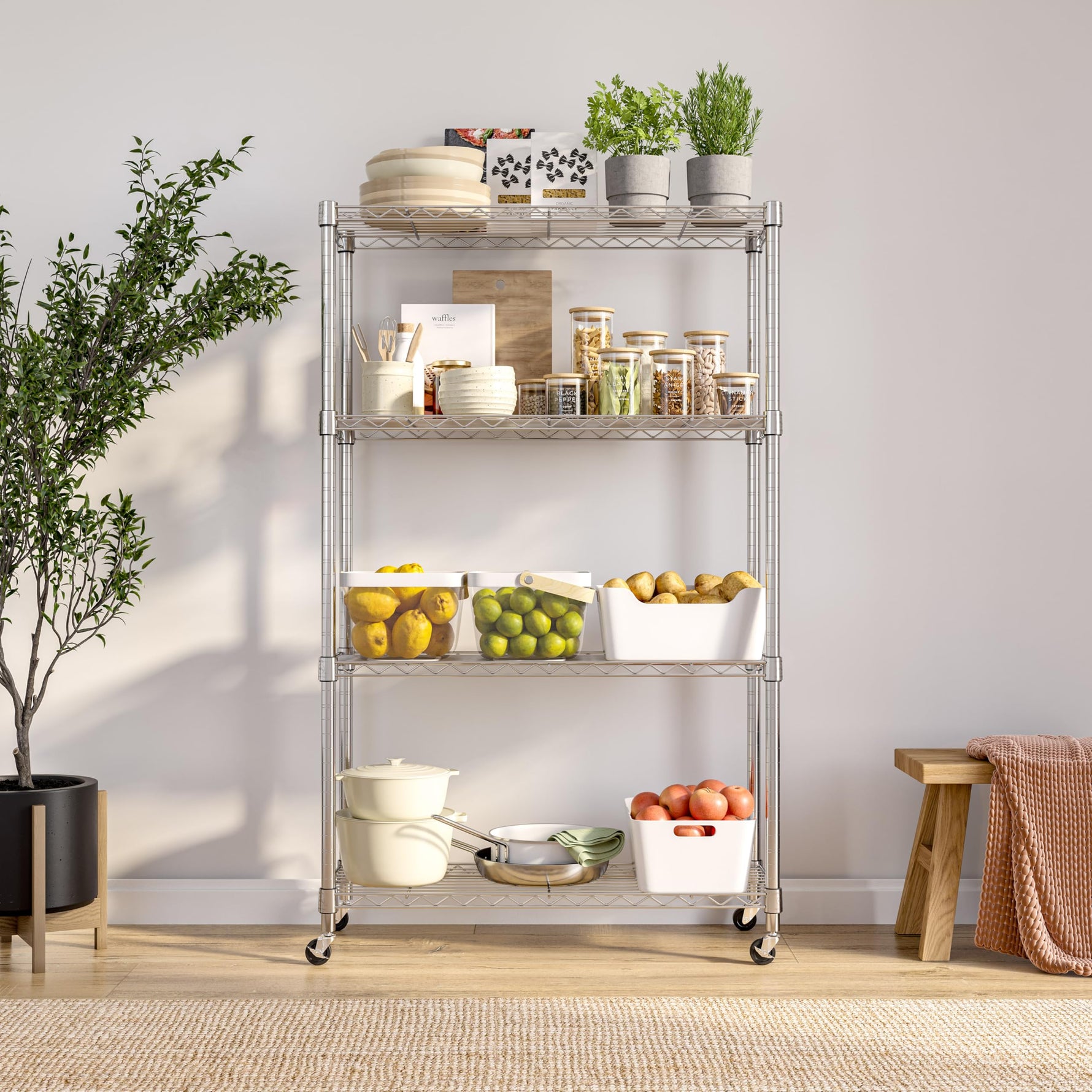 5-Tier Steel Wire Shelving, 30"W x 14"D x 61.5"H | Durable solid steel wire storage rack with adjustable shelves featuring 300 pounds per shelf weight capacity for home use