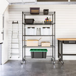UltraDurable 5-Tier NSF Steel Wire Shelving, 48"W x 24"D x 76"H, Black | Heavy-duty commercial-grade solid steel wire storage rack featuring 800 pounds per shelf weight capacity