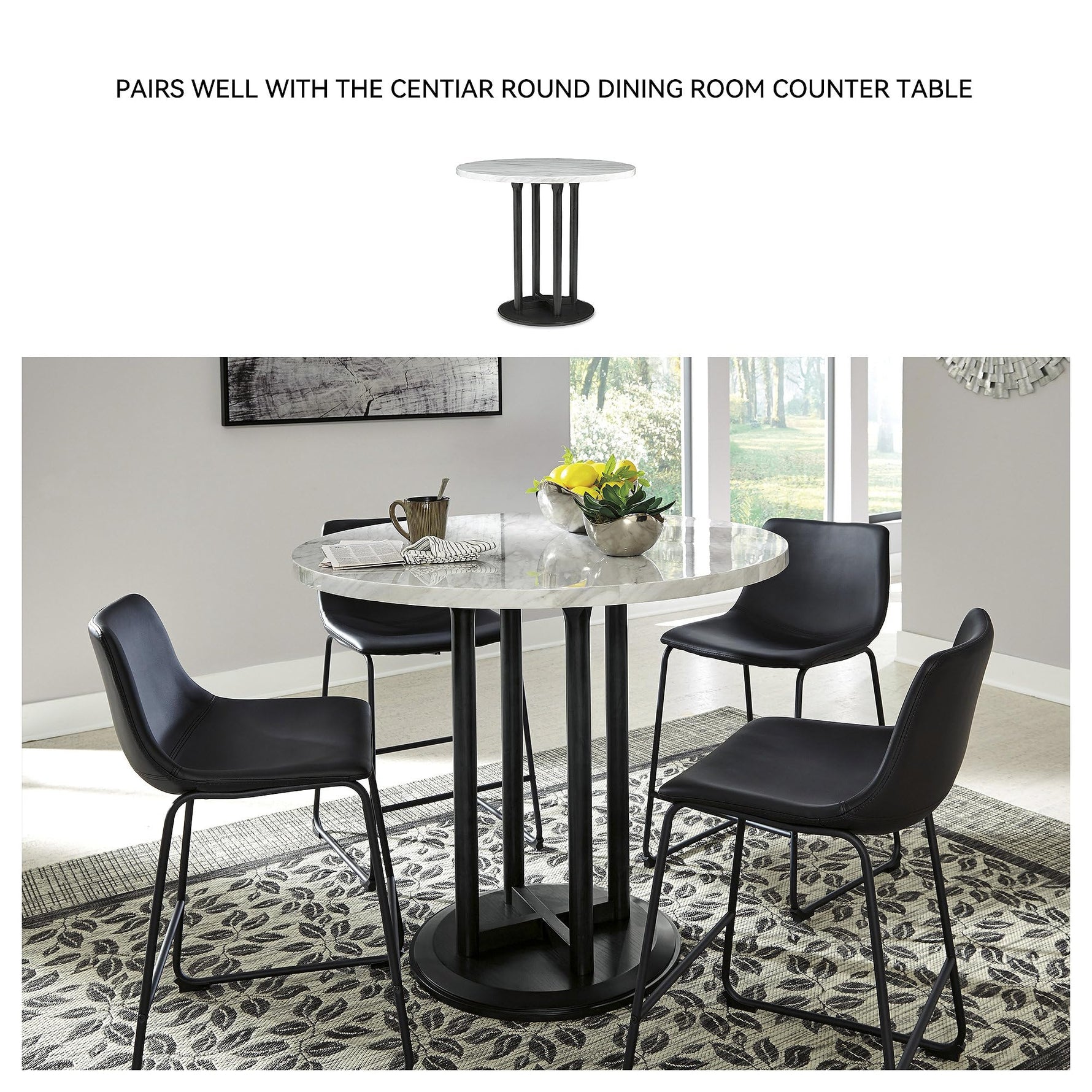 Signature Design by Ashley Centiar 24" Counter Height Modern Bucket Barstool, 2 Count, Black