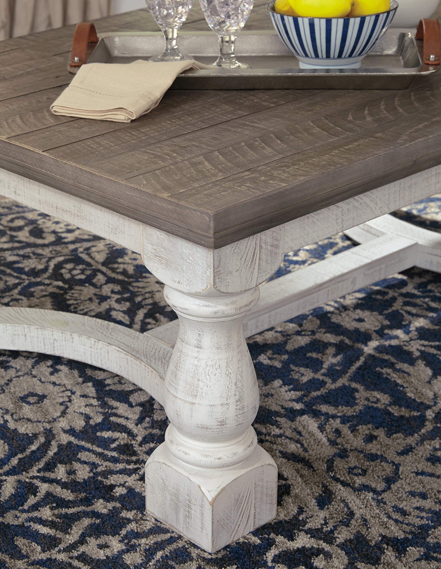 Signature Design by Ashley Havalance Farmhouse Sofa Table, Flip Top Design for Additional Dining Space and Fixed Lower Shelf, Gray & White with Weathered Finish