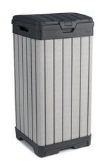 Keter Rockford Resin 38 Gallon Outdoor Kitchen Trash Can with Lid and Drip Tray for Easy Cleaning-Perfect for Patio Dining, Grey
