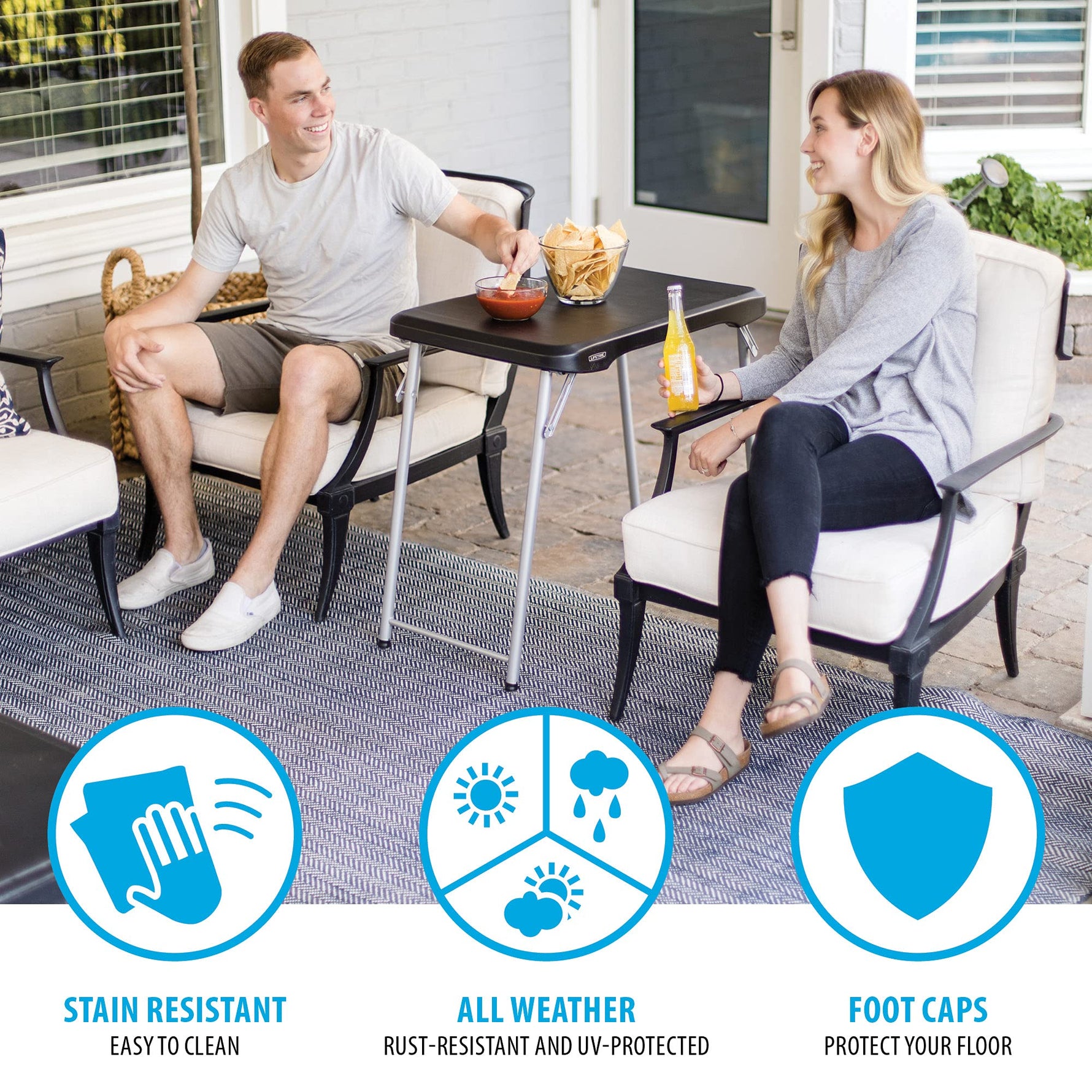 LIFETIME Stacking Compact Folding Table, 30 in. x 20 in., Black and Silver, Indoor/Outdoor