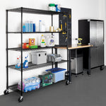 UltraDurable 5-Tier NSF Steel Wire Shelving, 48"W x 24"D x 76"H, Black | Heavy-duty commercial-grade solid steel wire storage rack featuring 800 pounds per shelf weight capacity