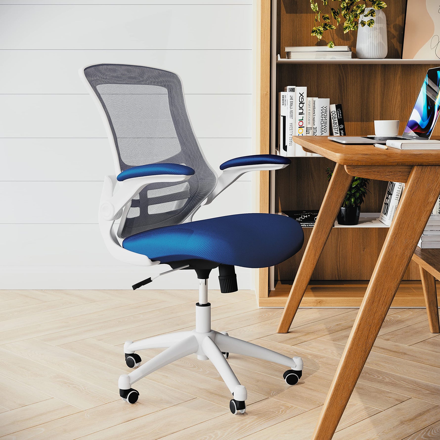 Flash Furniture Kelista Mid-Back Swivel Office Chair with Adjustable Seat Height, Ergonomic Mesh Desk Chair with Flip-Up Armrests, Black