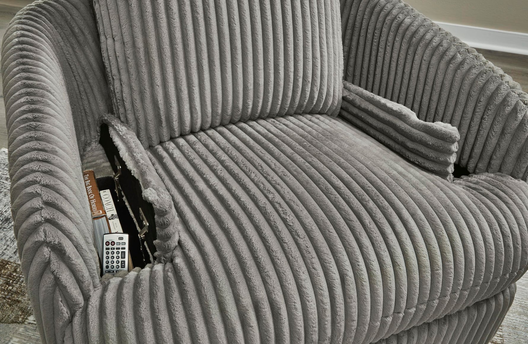 Signature Design by Ashley Tie-Breaker Swivel Glider Recliner, 2 Bolster Pillows, Hidden Storage, Fabric Upholstery, 41.38" W x 40.25" D x 39.75" H, Light Gray