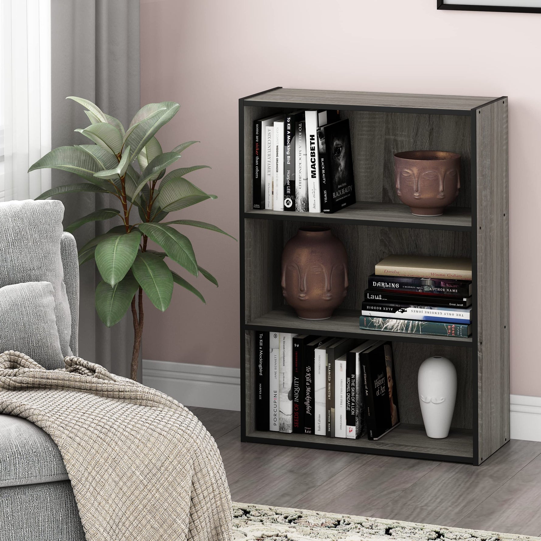 Furinno PASIR Book Shelf, 3-Tier Bookshelf, Storage Shelves Bookcase, 9.7 x 23.7 x 31.5, for Living Room, Bedroom, Home Office, Plain White
