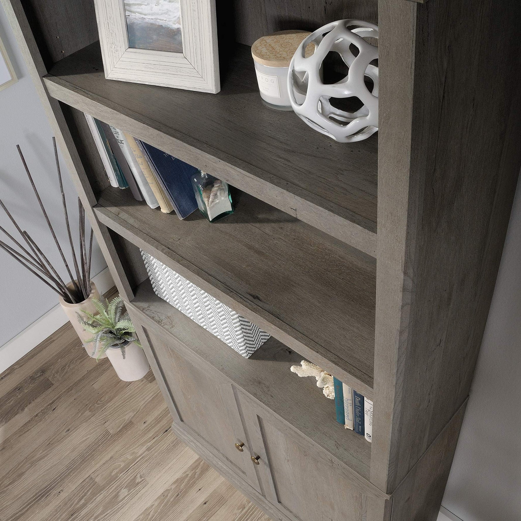 Sauder Miscellaneous Storage 5-Shelf/Book Shelf 2-Door Bookcase, Glacier Oak Finish