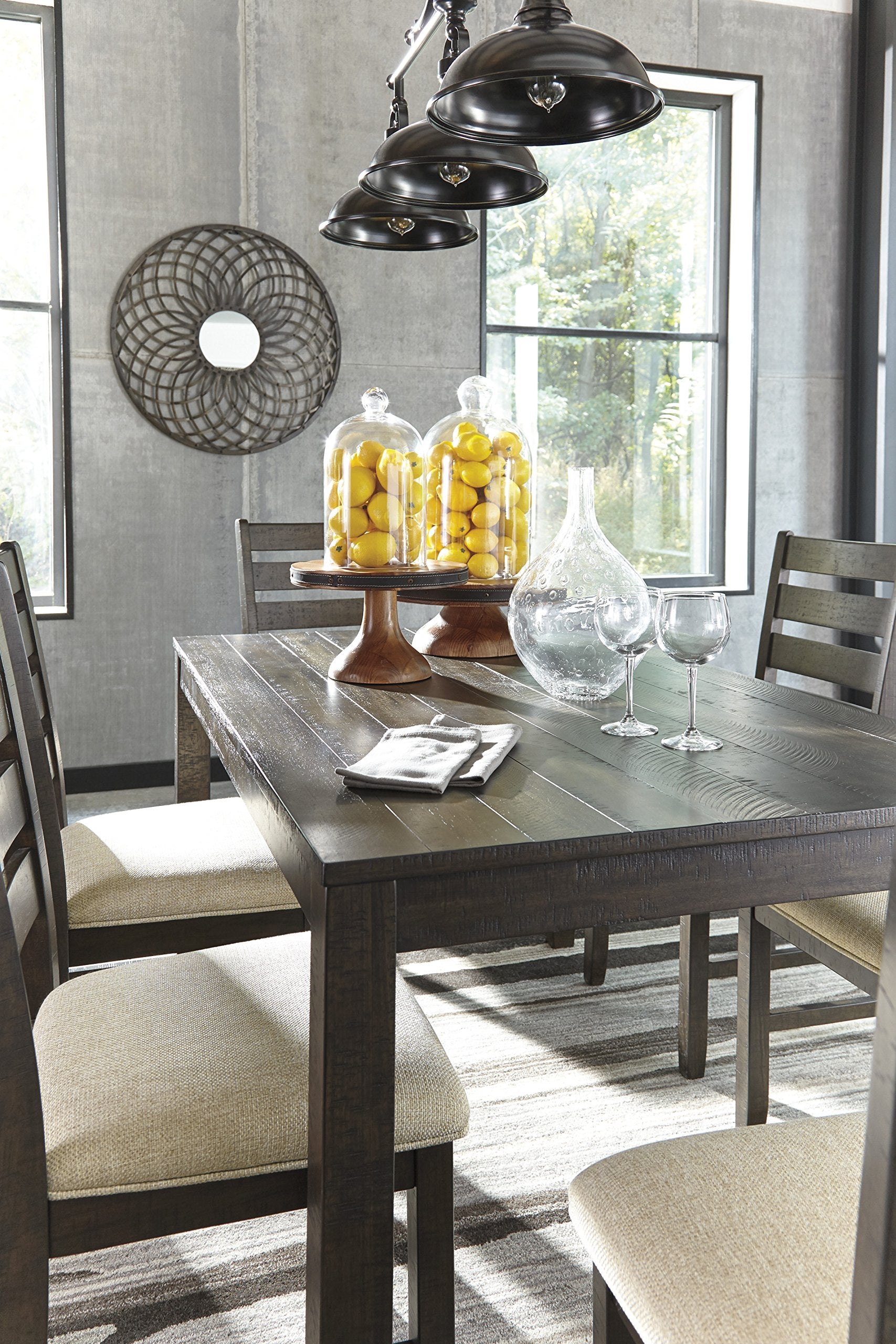 Signature Design by Ashley Caitbrook Rustic 7-Piece Dining Set – Rectangular Table with 6 X-Back Upholstered Chairs, Gray
