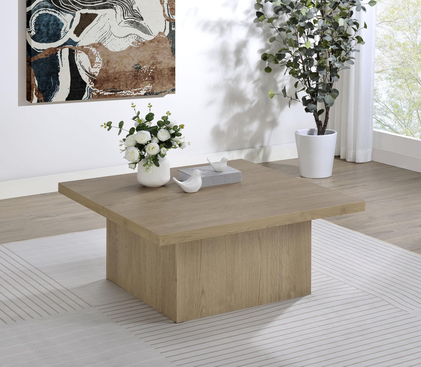 Coaster Home Furnishings Zetta Square Cocktail Living Room Coffee Table Engineered Eco-Friendly Wood Look Laminate Veneer Rustic Farmhouse Mango Brown 708068