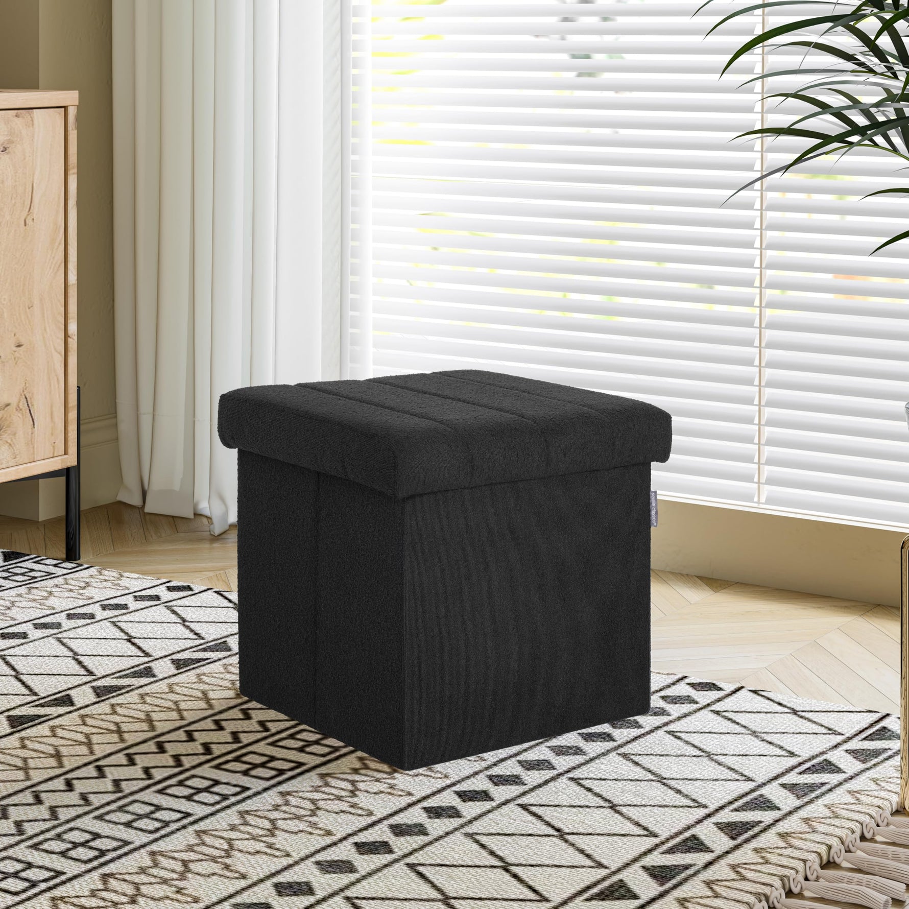 Seville Classics Cushioned Fabric Ottoman Hidden Storage Chest Footrest Chair, Padded Seat for Bedroom, Dorm, Loft, Living Room, Entryway, Hallway, Blue Velvet, 30" Bench