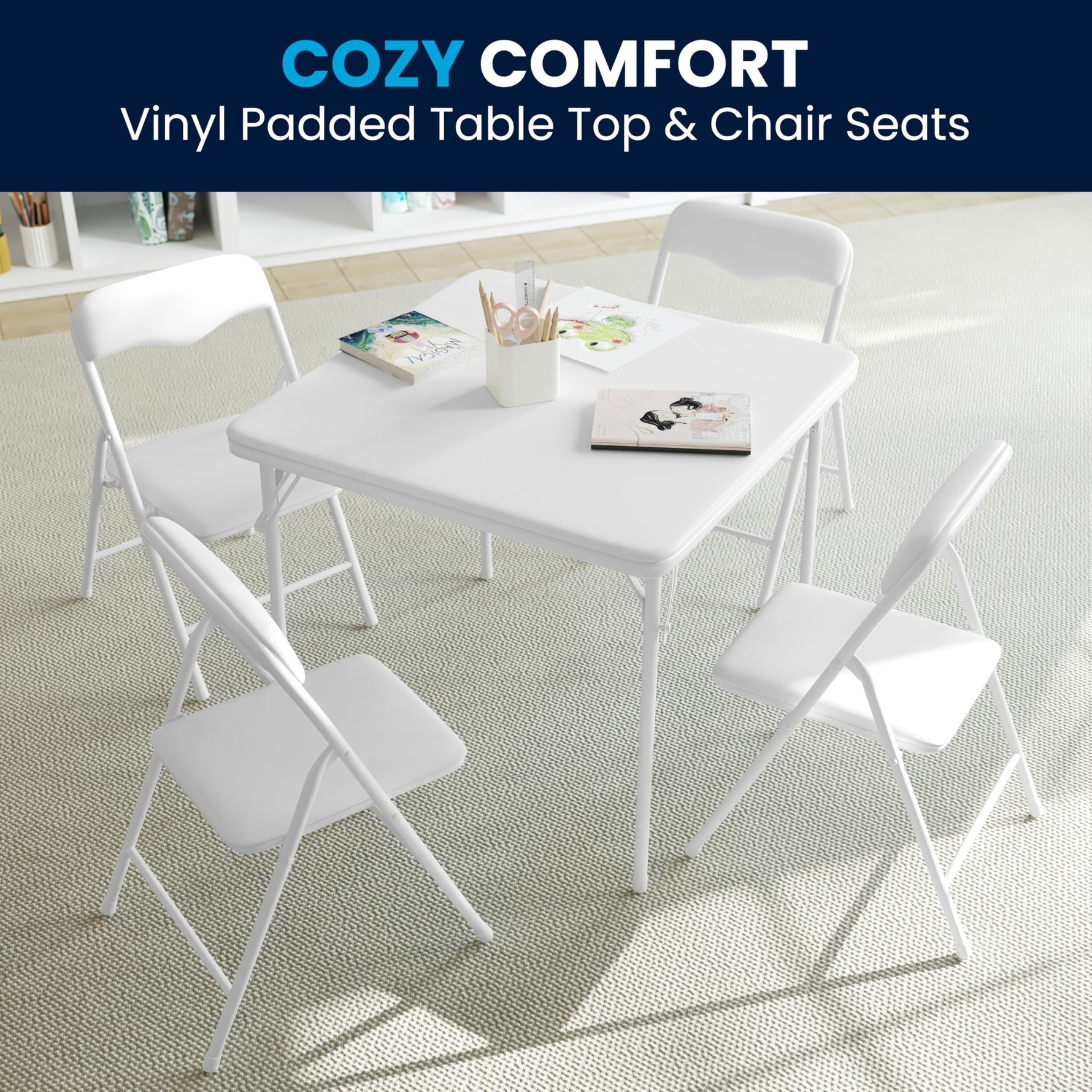 Flash Furniture Mindy Kids 5-Piece set Folding Square Table and Chairs Set for Daycare and Classrooms, Children's Activity Table and Chairs Set, Multicolor