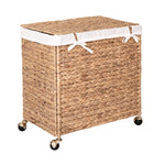 Seville Classics Premium Natural Handwoven Portable Laundry Bin Basket with Carrying Handles, Household Storage for Clothes, Linens, Sheets, Natural Water Hyacinth and Gray Rope, 3 Piece Set