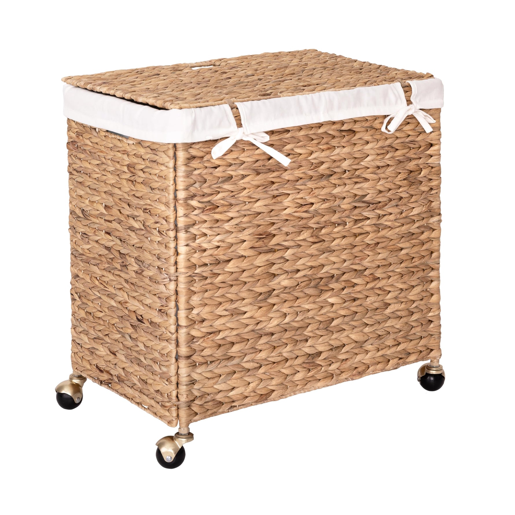 Seville Classics Premium Natural Handwoven Portable Laundry Bin Basket with Carrying Handles, Household Storage for Clothes, Linens, Sheets, Natural Water Hyacinth and Gray Rope, 3 Piece Set