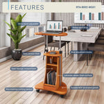 Techni Mobili Sit-to-Stand Rolling Adjustable Height Laptop Cart with Storage, Graphite, 22 x 16 x 46