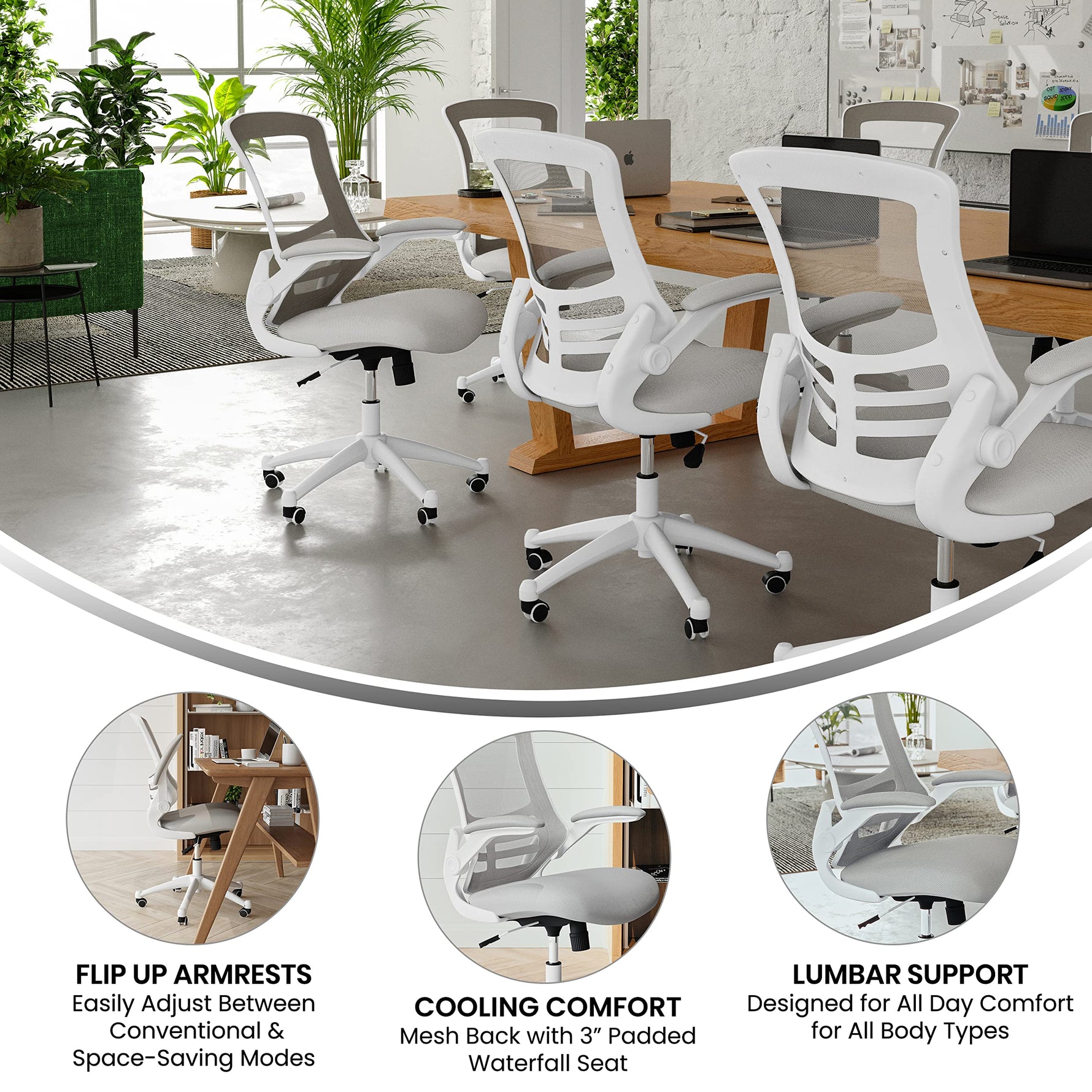 Flash Furniture Kelista Mid-Back Swivel Office Chair with Adjustable Seat Height, Ergonomic Mesh Desk Chair with Flip-Up Armrests, Black