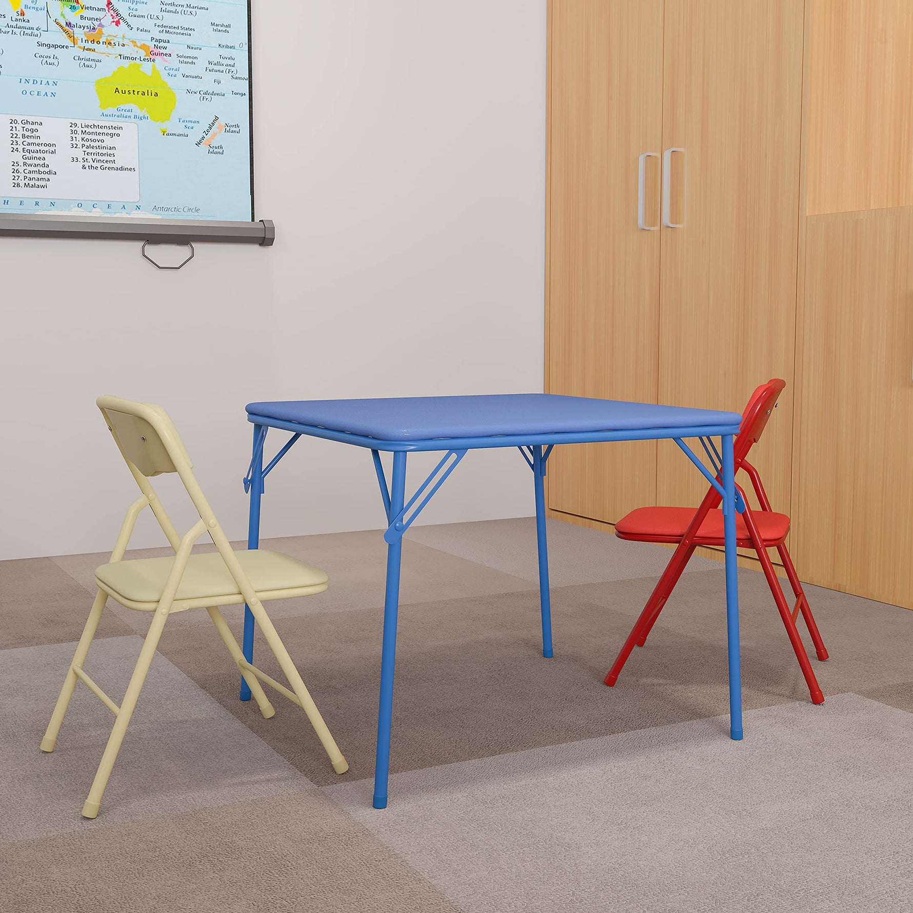 Flash Furniture Mindy Kids 5-Piece set Folding Square Table and Chairs Set for Daycare and Classrooms, Children's Activity Table and Chairs Set, Multicolor