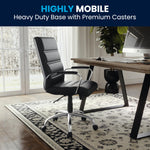 Flash Furniture Whitney Mid-Back Swivel LeatherSoft Desk Chair with Wheels, Padded Seat and Armrests, Adjustable Height Padded Office Chair, Black
