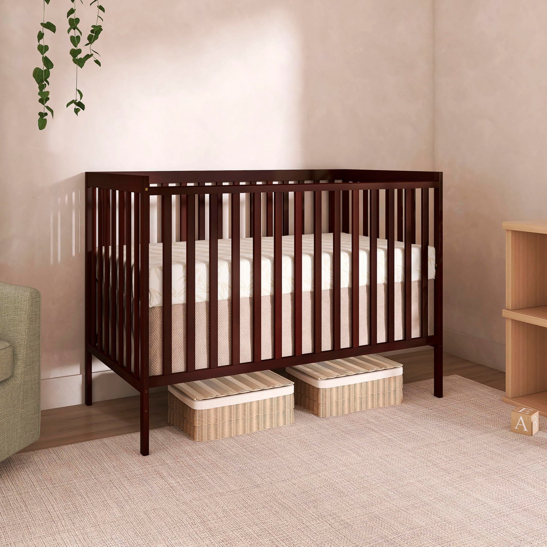 Dream On Me Synergy 5-in-1 Convertible Full-Size Baby Crib with Toddler, Day & Full Bed Conversion in White, GreenGuard Gold & BSA, 3 Mattress Heights, Sustainable Pinewood