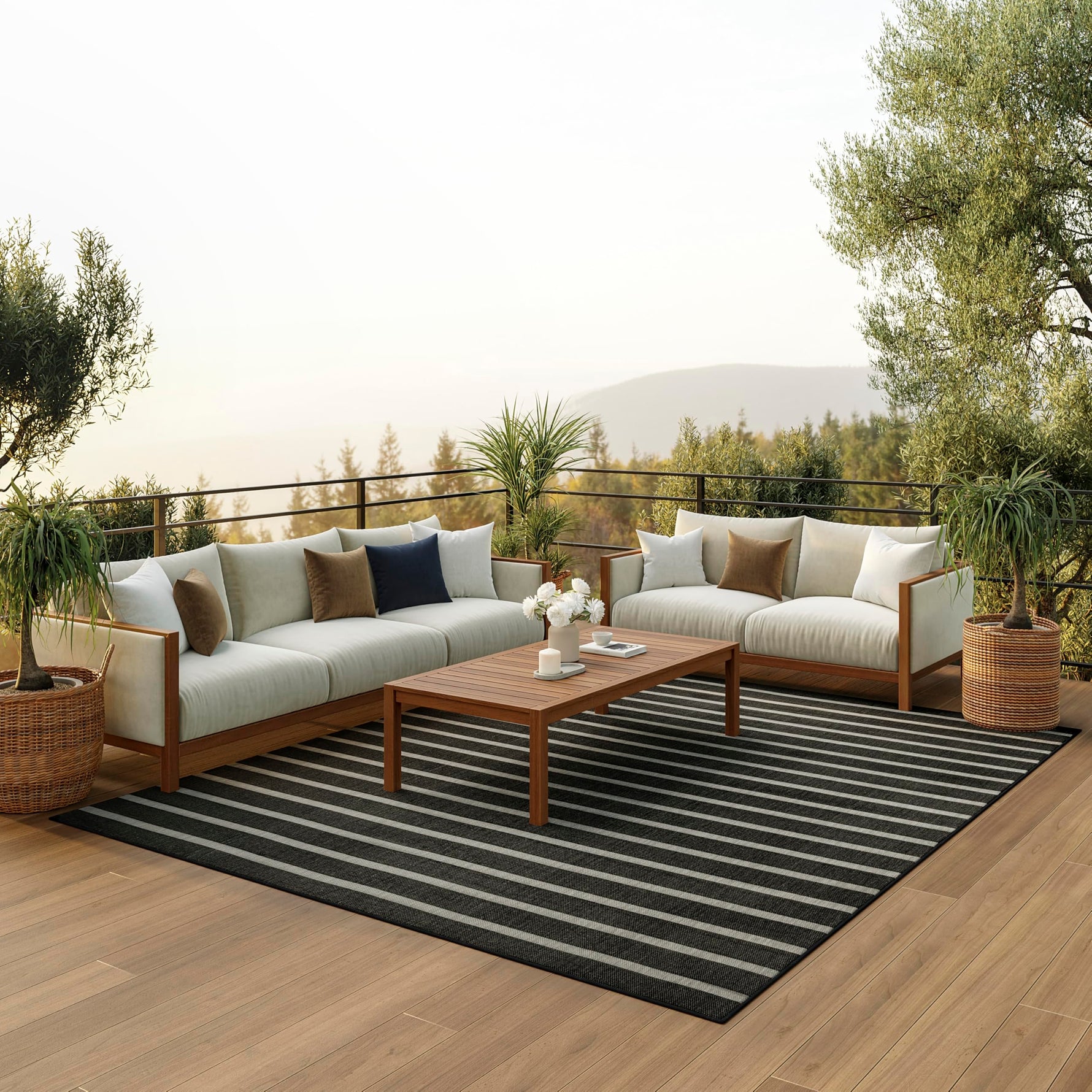 Nourison Home Positano Navy Ivory 8' x 10' Area Rug - Easy Clean, Non Shedding, Bed Room, Living Room, Dining Room, Kitchen (8' x 10')