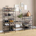 3-Tier Stackable 1" Slat Steel Frame Shoe Rack, 27.25"W x 12.75"D, Espresso | Interlocking modular design maximizes storage while the sturdy steel frame holds up to 12 pairs of shoes (Patented Design)