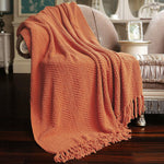 Home Soft Things Throw Blanket Knitted Tweed Throw 50'' x 60'', Rust, Super Soft Cozy Warm Comfortable Breathable Throw for Living Room Chair Couch Bed Sofa Bedroom Home Décor