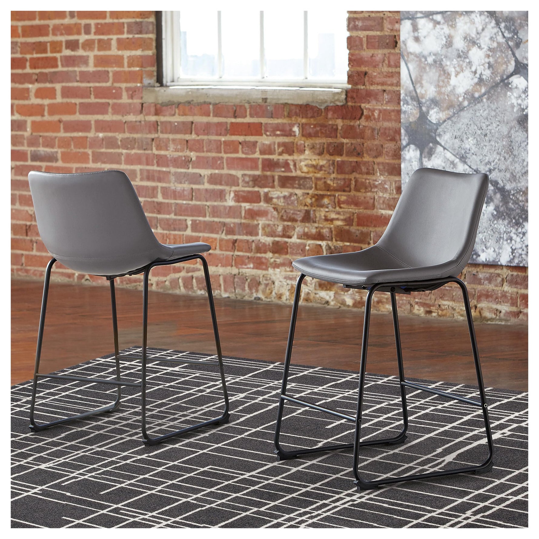 Signature Design by Ashley Centiar 24" Counter Height Modern Bucket Barstool, 2 Count, Black
