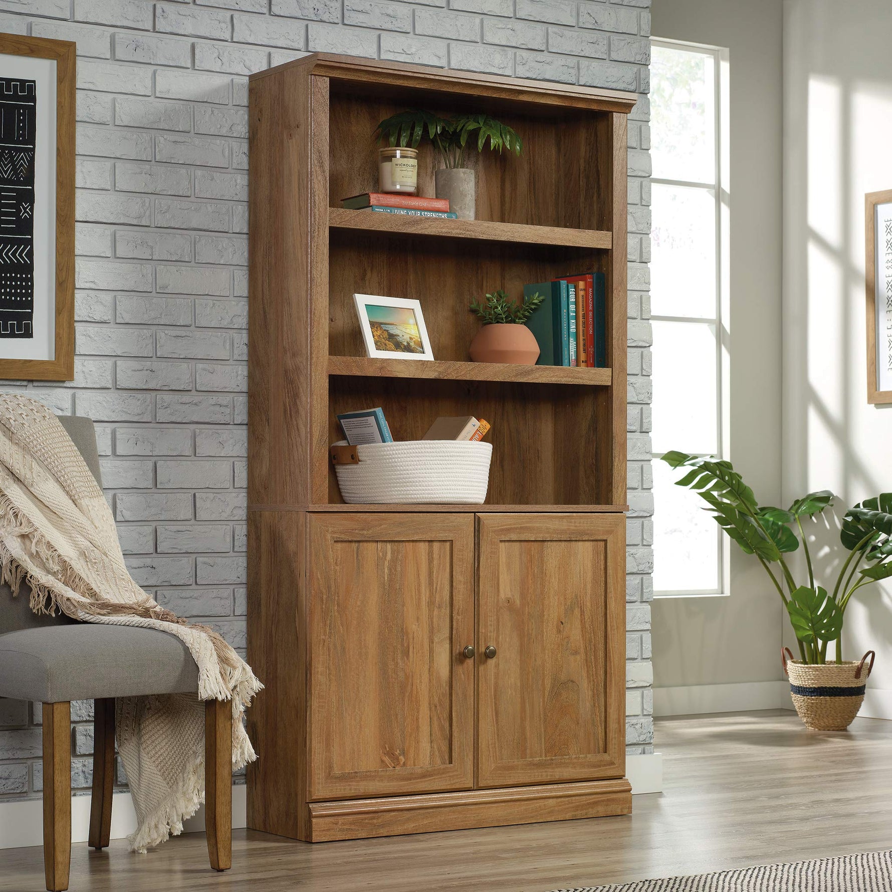 Sauder Miscellaneous Storage 5-Shelf/Book Shelf 2-Door Bookcase, Glacier Oak Finish