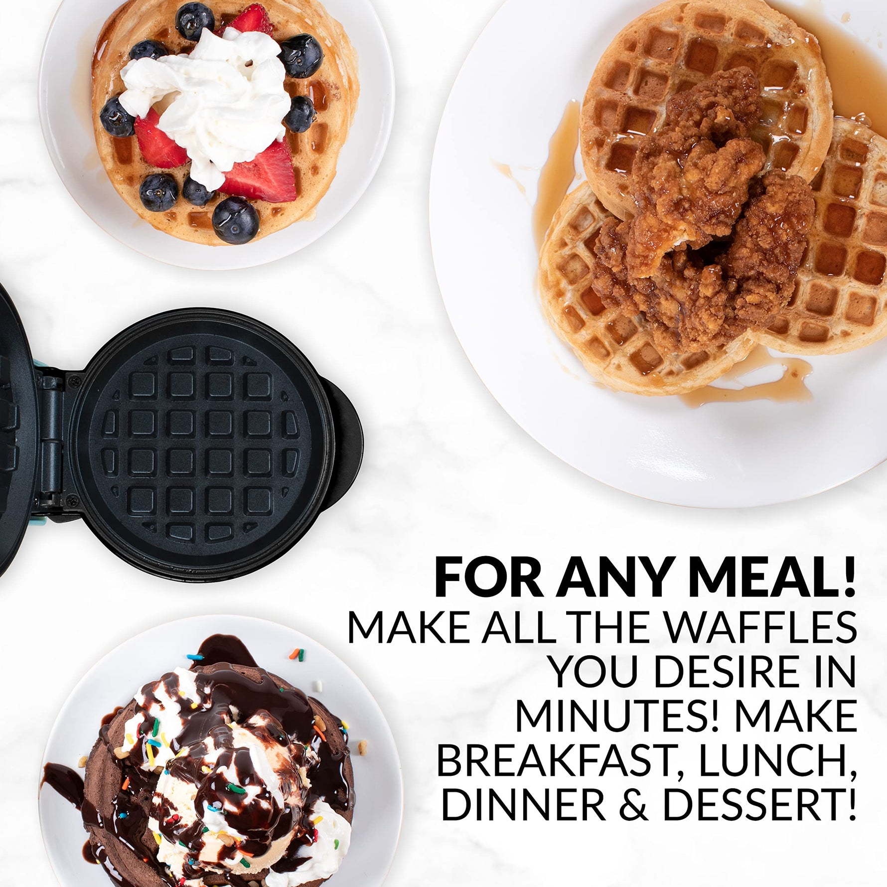 Nostalgia MyMini Personal Electric Waffle Maker, 5-Inch Cooking Surface, Hash browns, French Toast, Grilled Cheese, Quesadilla, Brownies, Cookies, Aqua