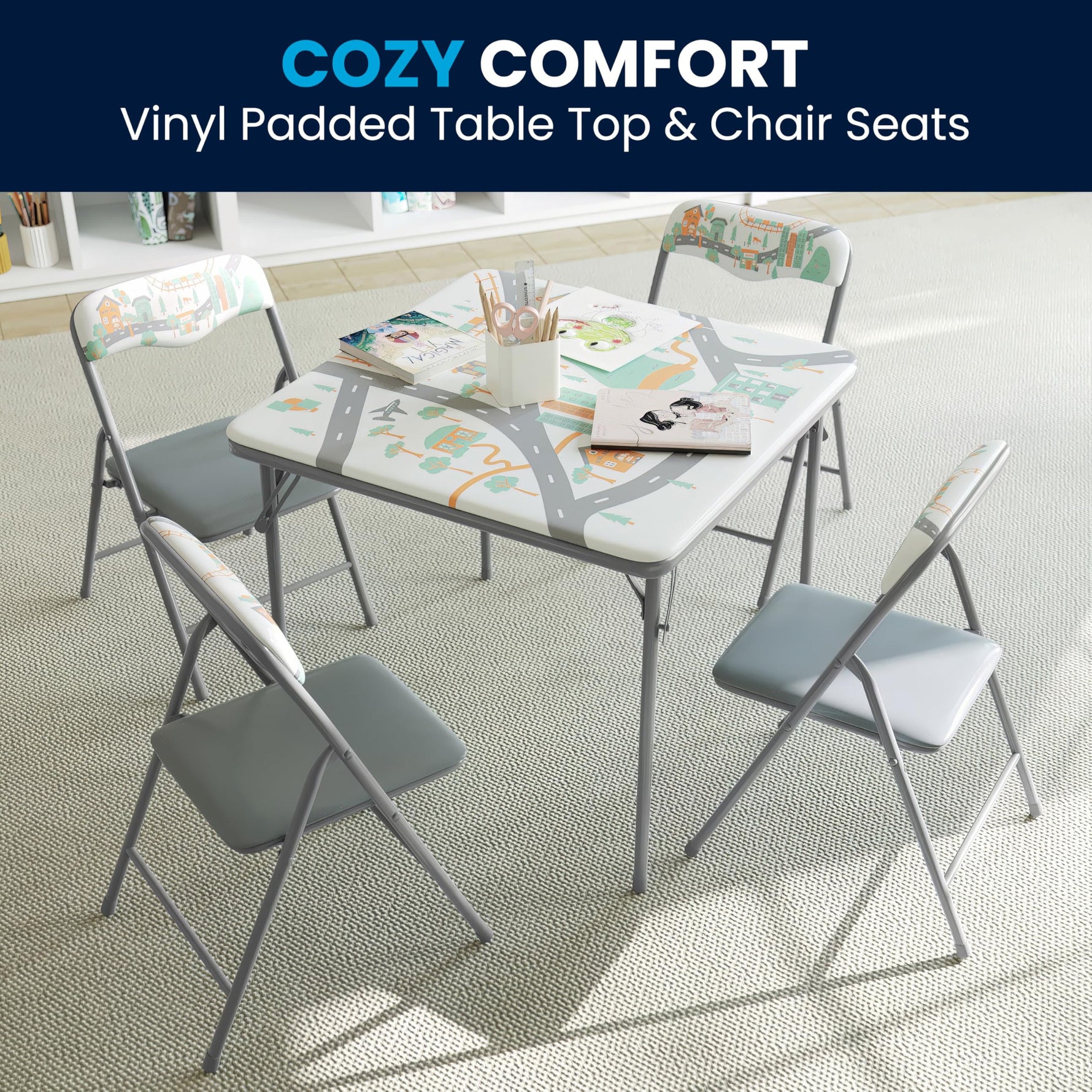 Flash Furniture Mindy Kids 5-Piece set Folding Square Table and Chairs Set for Daycare and Classrooms, Children's Activity Table and Chairs Set, Multicolor