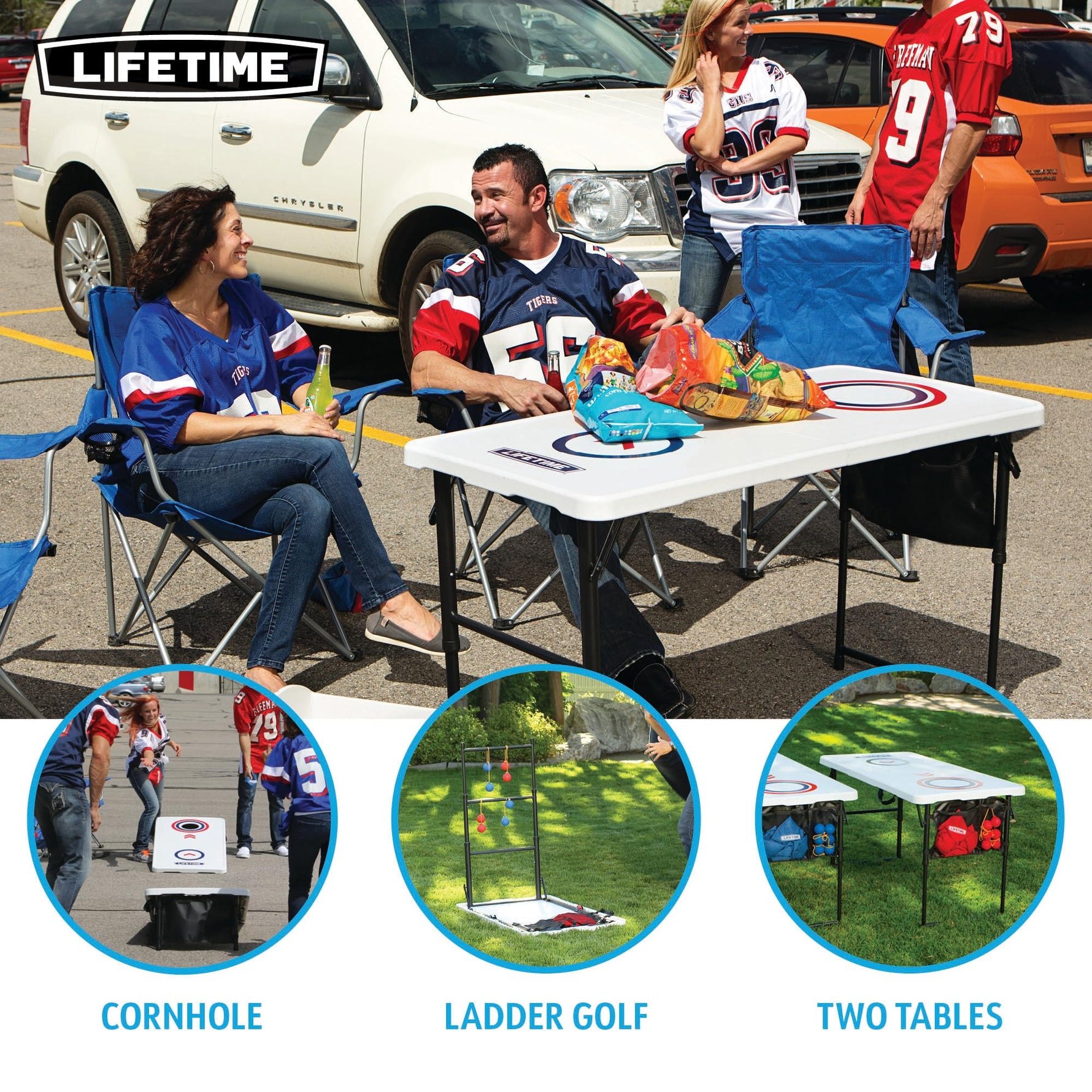 Lifetime Heavy Duty Cornhole, Ladder Golf Game and Table Combo Set