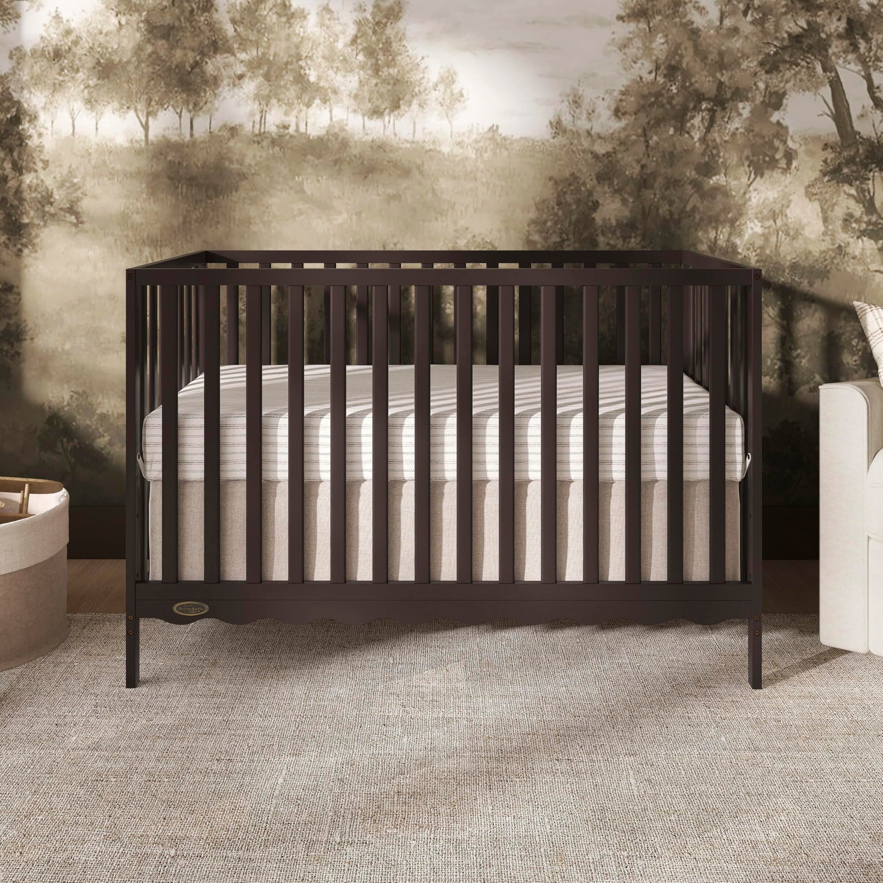 Dream On Me Synergy 5-in-1 Convertible Full-Size Baby Crib with Toddler, Day & Full Bed Conversion in White, GreenGuard Gold & BSA, 3 Mattress Heights, Sustainable Pinewood