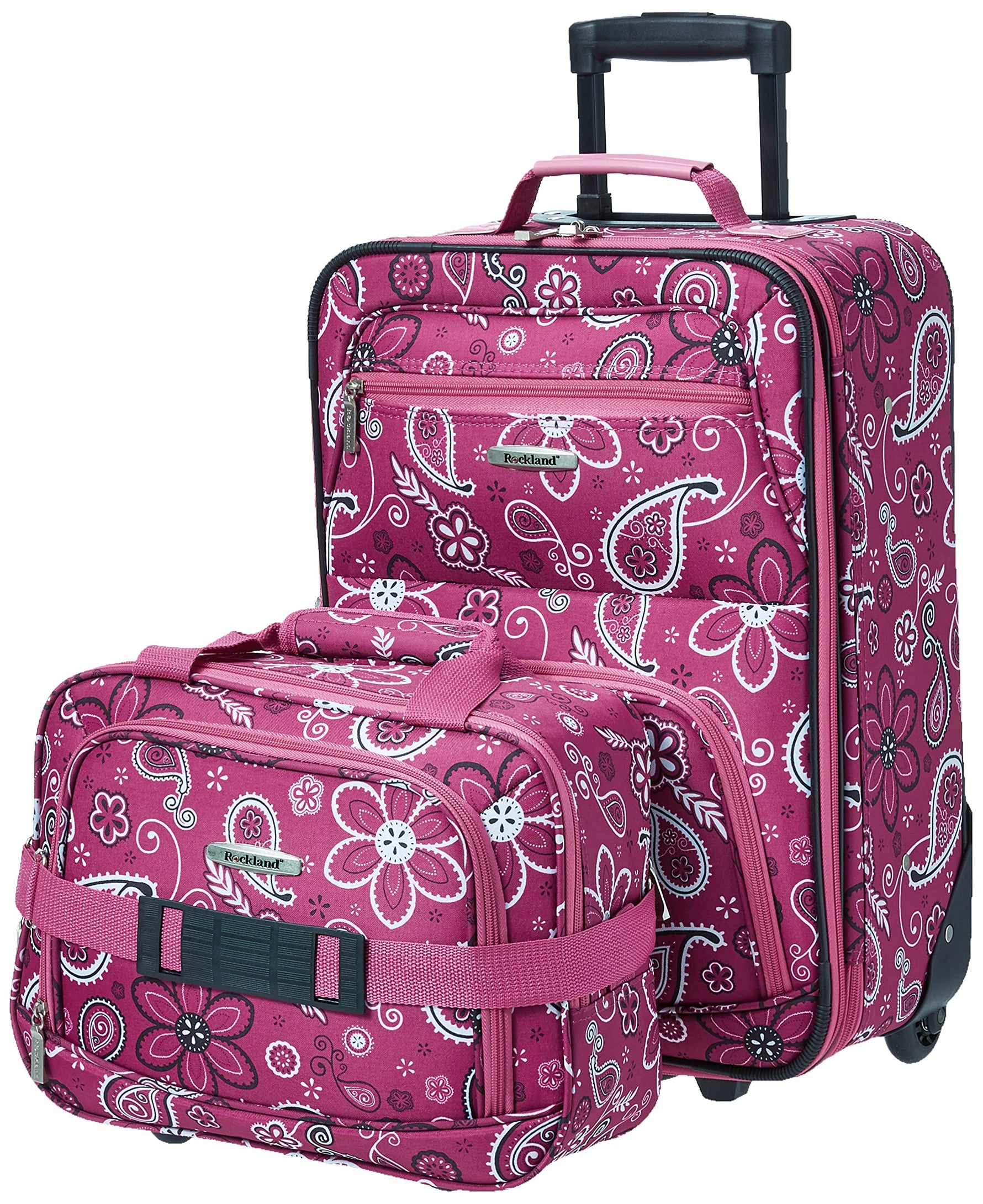 Rockland Fashion Softside 2 Piece Luggage Set, Expandable, (14" Tote/19" Upright), Purple