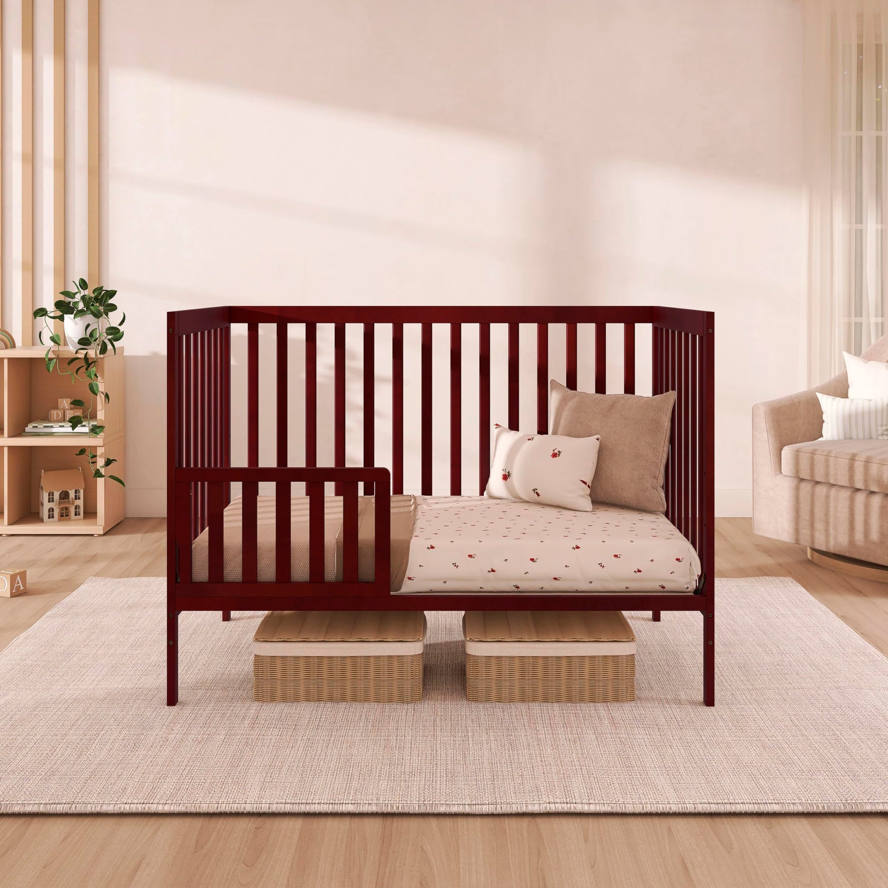 Dream On Me Synergy 5-in-1 Convertible Full-Size Baby Crib with Toddler, Day & Full Bed Conversion in White, GreenGuard Gold & BSA, 3 Mattress Heights, Sustainable Pinewood