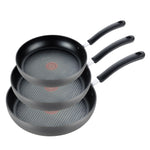T-Fal Ultimate Hard Anodized Nonstick Fry Pan Set 3 Piece: 8, 10.25, & 12 Inch, Oven Broiler Safe 400F, Kitchen Cookware Set, Pots and Pans Set Non Stick, Frying Pans, Skillets, Dishwasher Safe, Onyx