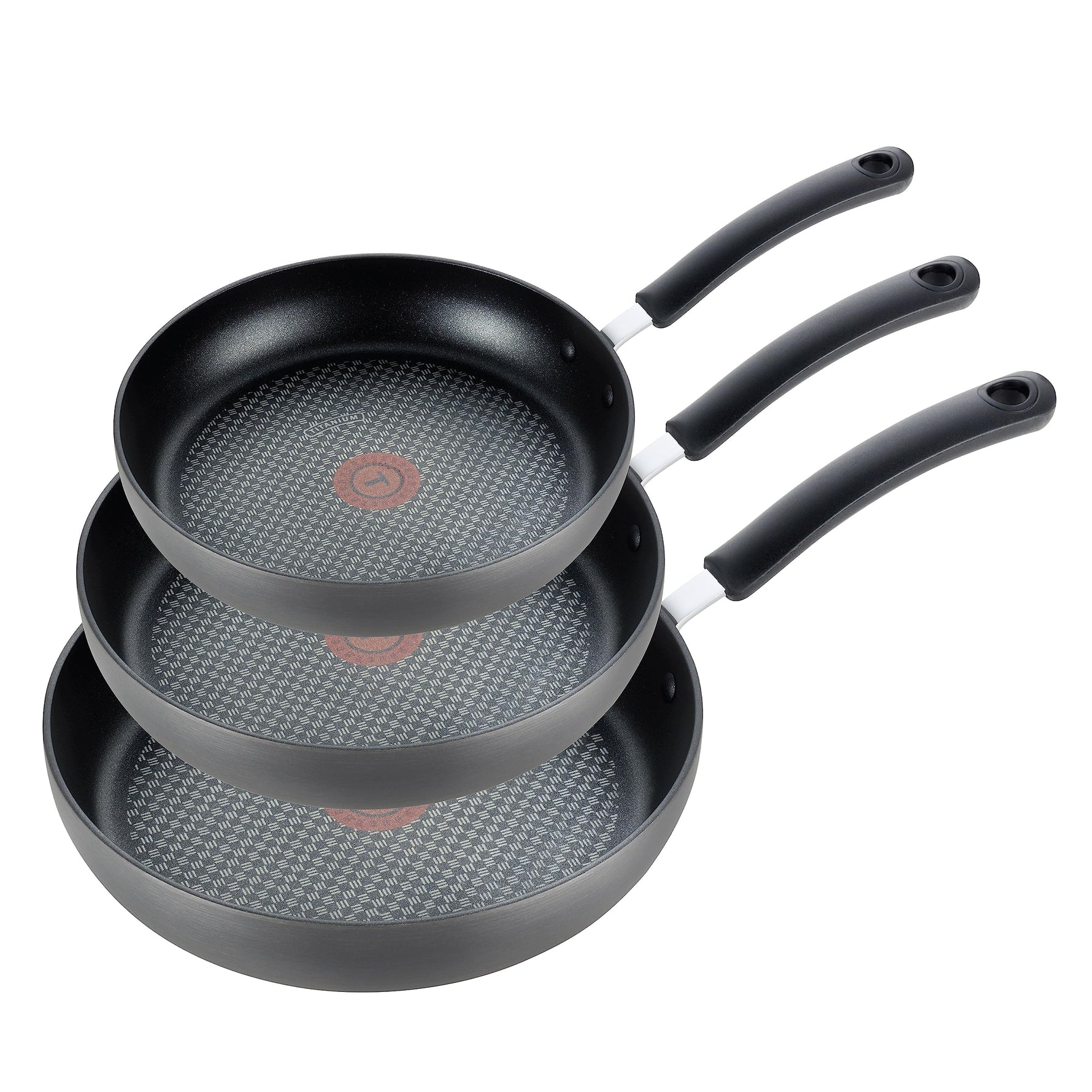 T-Fal Ultimate Hard Anodized Nonstick Fry Pan Set 3 Piece: 8, 10.25, & 12 Inch, Oven Broiler Safe 400F, Kitchen Cookware Set, Pots and Pans Set Non Stick, Frying Pans, Skillets, Dishwasher Safe, Onyx