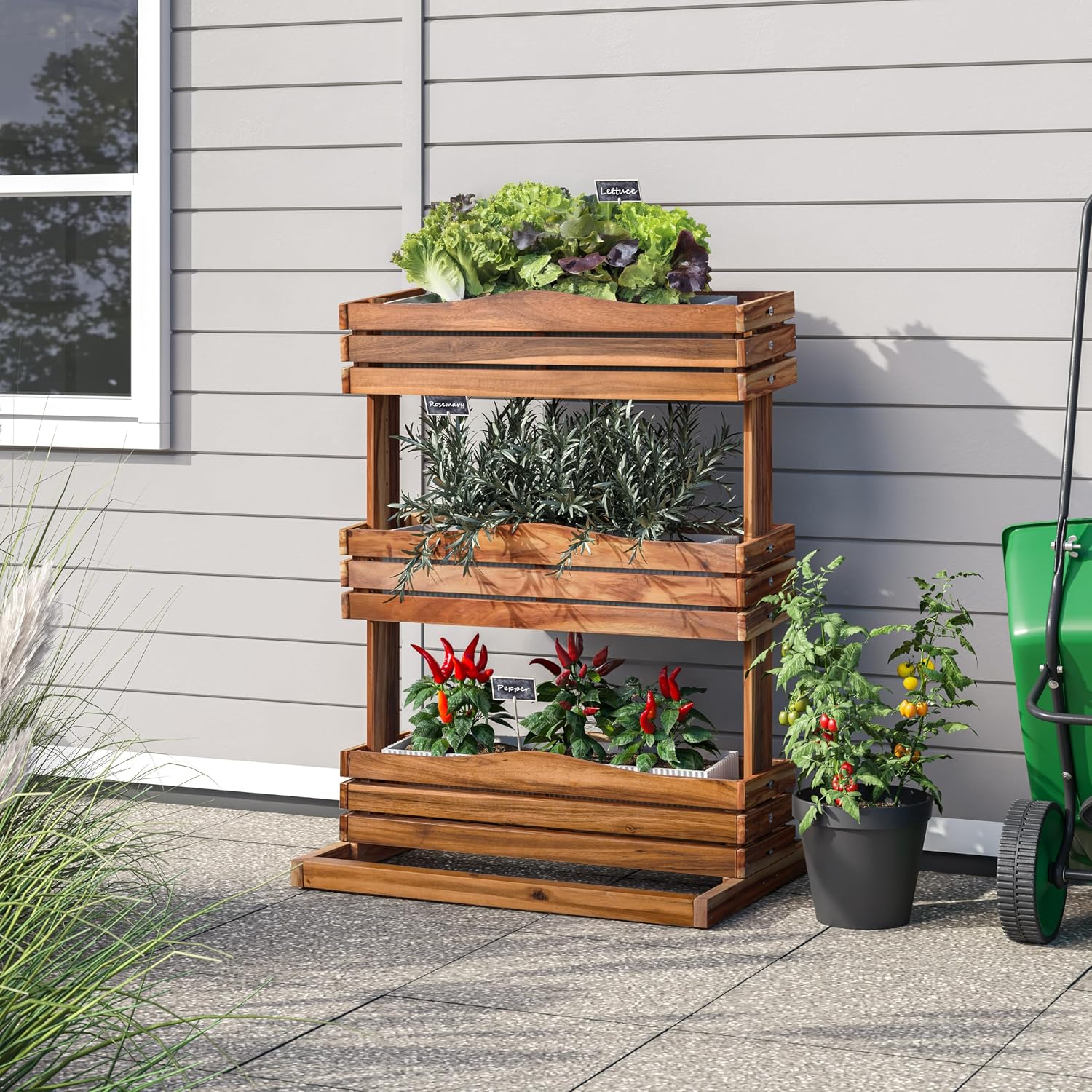 Seville Classics Acacia Wood 3-Tier Vertical Garden Planter