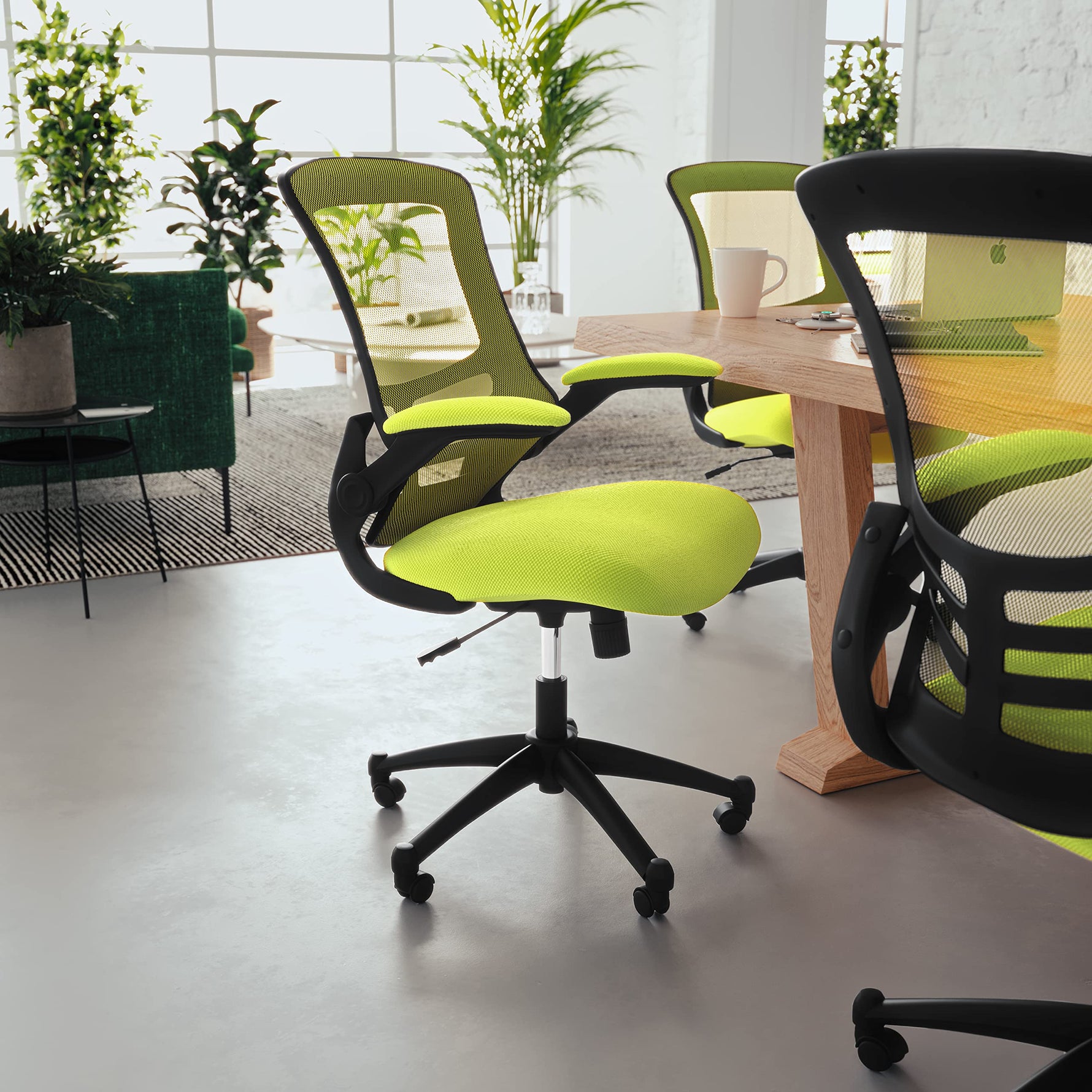 Flash Furniture Kelista Mid-Back Swivel Office Chair with Adjustable Seat Height, Ergonomic Mesh Desk Chair with Flip-Up Armrests, Black