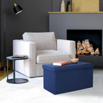 Seville Classics Cushioned Fabric Ottoman Hidden Storage Chest Footrest Chair, Padded Seat for Bedroom, Dorm, Loft, Living Room, Entryway, Hallway, Blue Velvet, 30" Bench